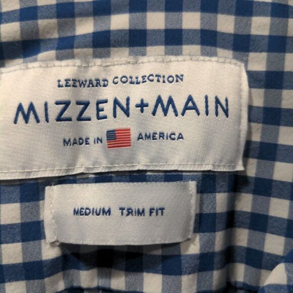Mizzen+Main Mens Button Down Leeward Trim Fit LS Shirt Size M Blue Check Casual - Picture 3 of 8